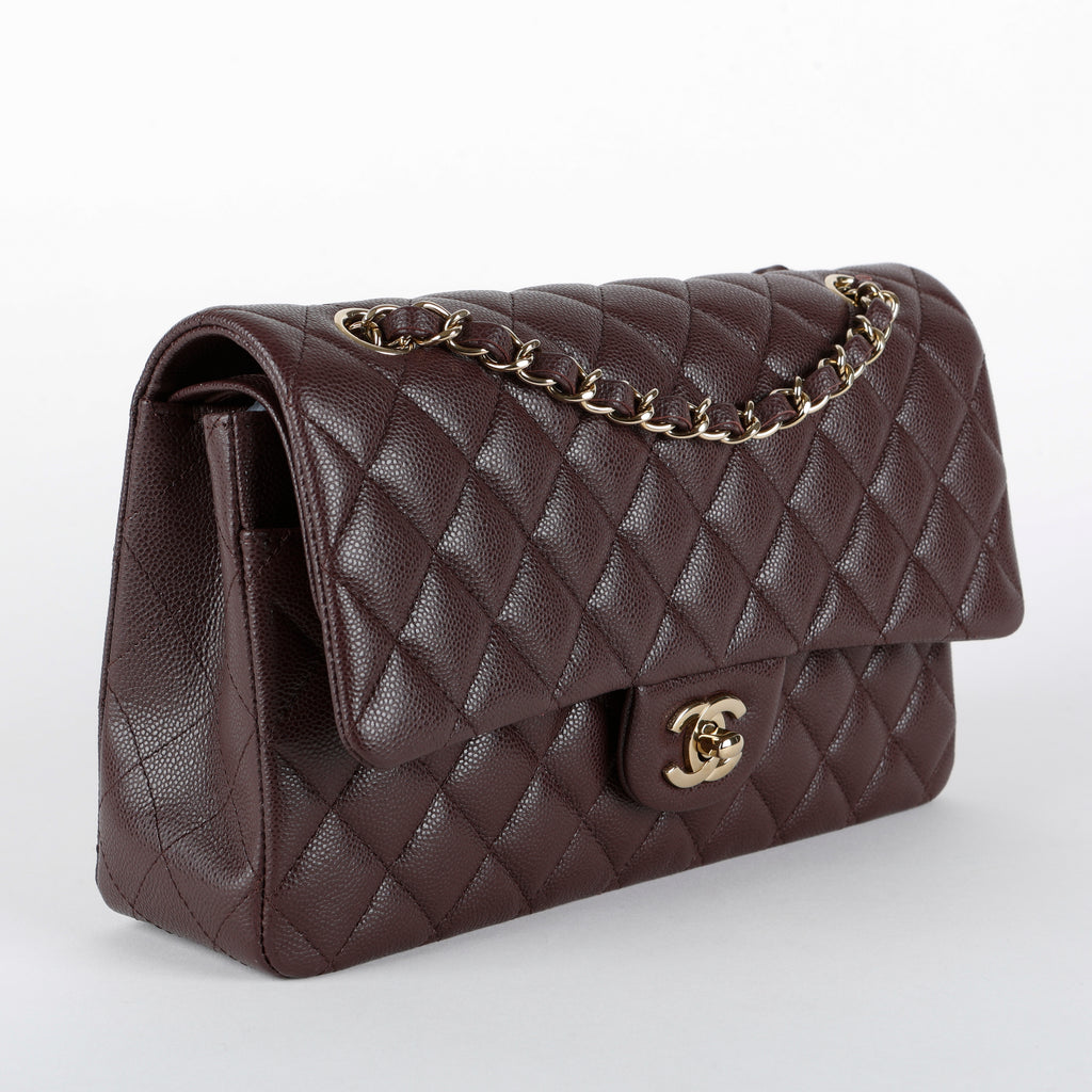 Caviar Medium Double Flap, Bordeaux Gold Hardware