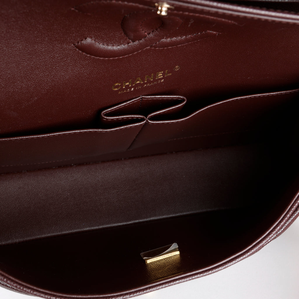 Caviar Medium Double Flap, Bordeaux Gold Hardware