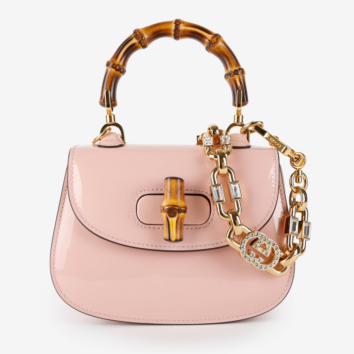 1947 Mini Crystal Bamboo Top Handle, Pink Patent