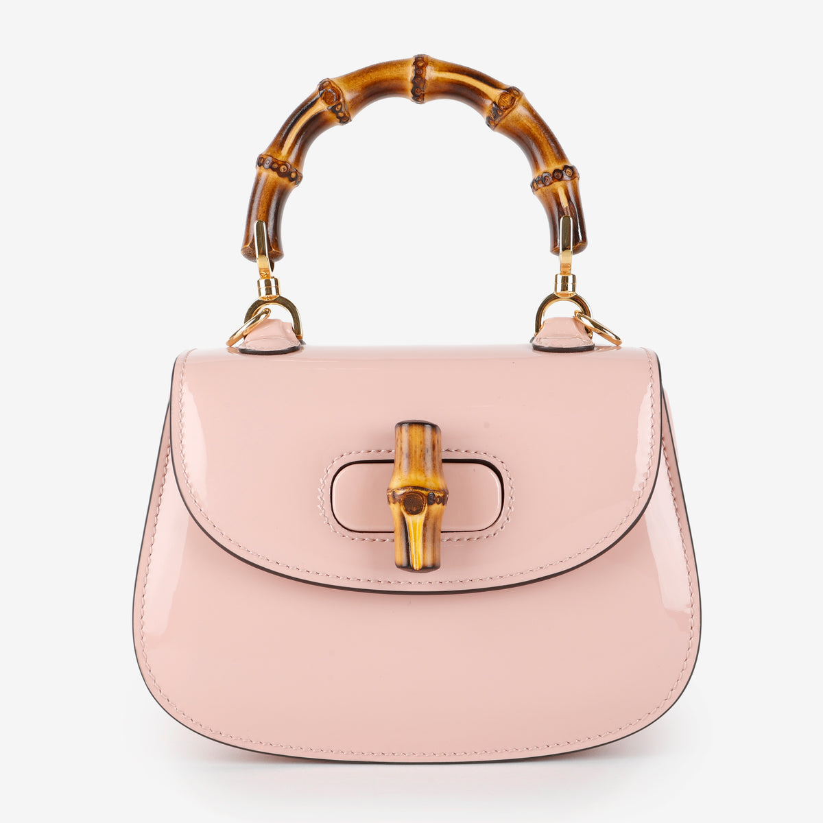 1947 Mini Crystal Bamboo Top Handle, Pink Patent