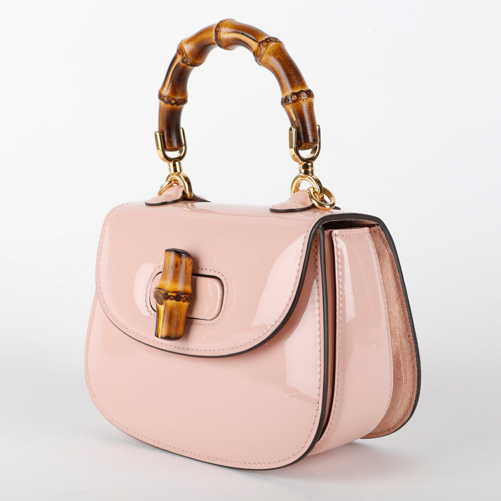 1947 Mini Crystal Bamboo Top Handle, Pink Patent