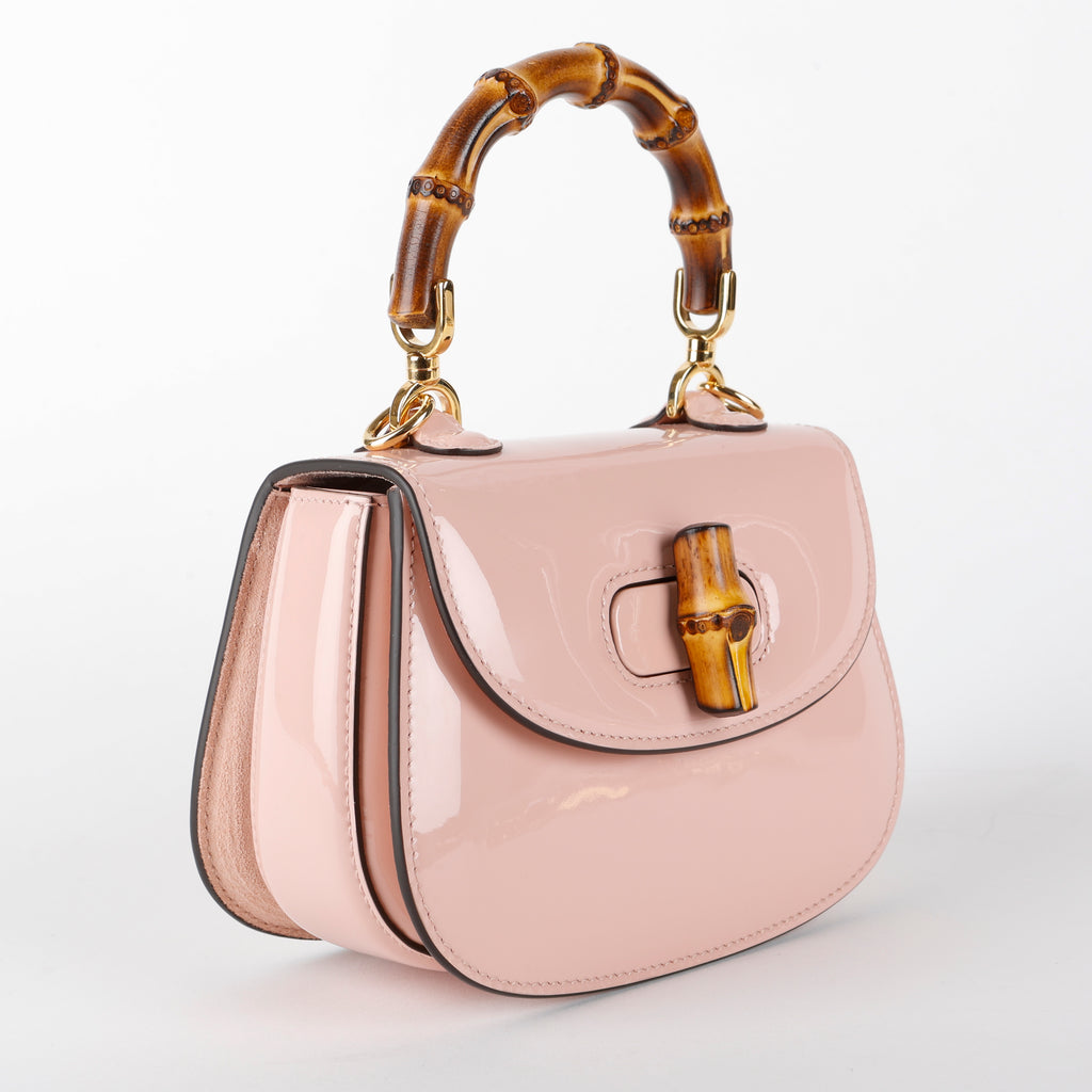 1947 Mini Crystal Bamboo Top Handle, Pink Patent