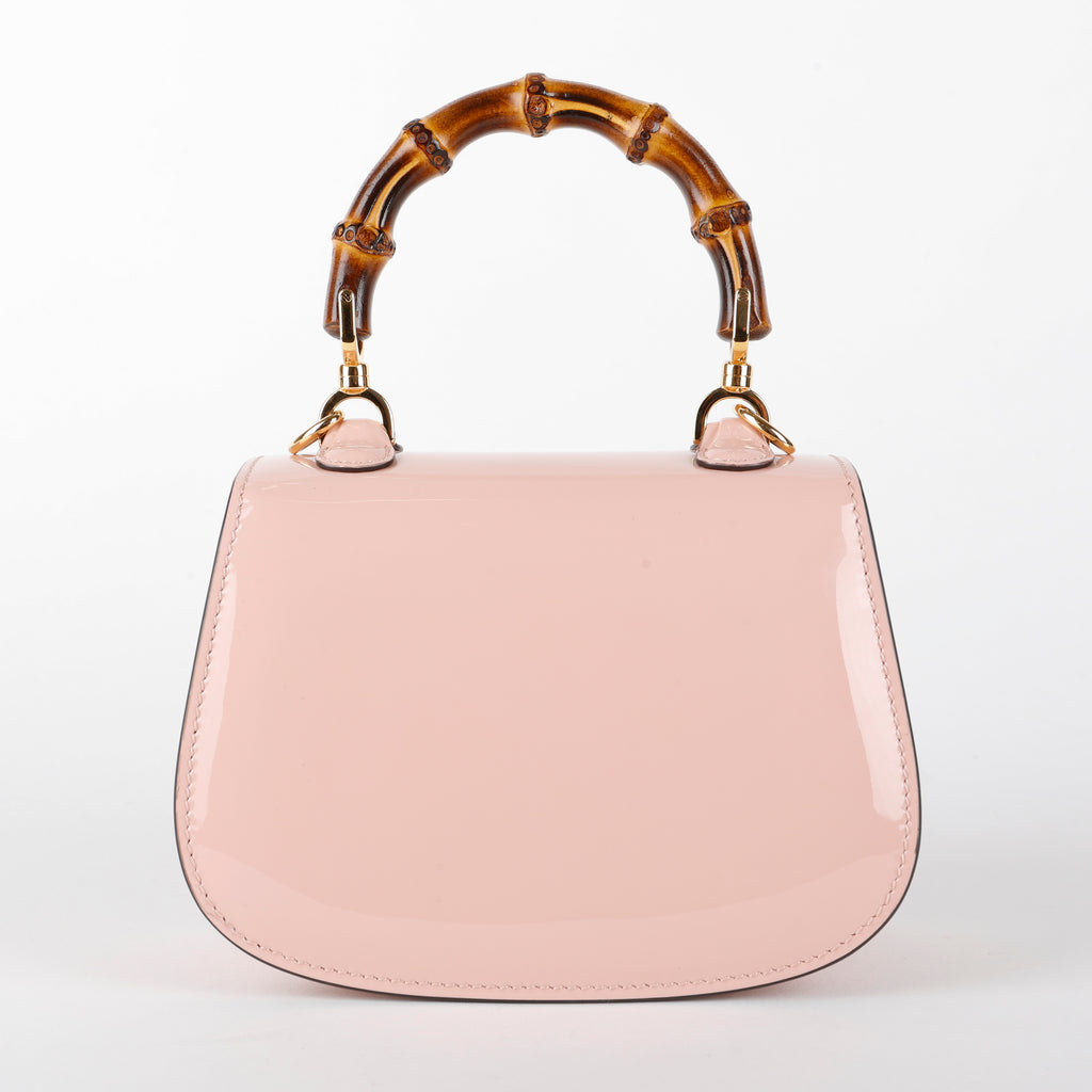 1947 Mini Crystal Bamboo Top Handle, Pink Patent