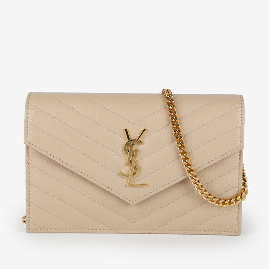 Envelope Wallet on Chain, Beige Grain de Poudre