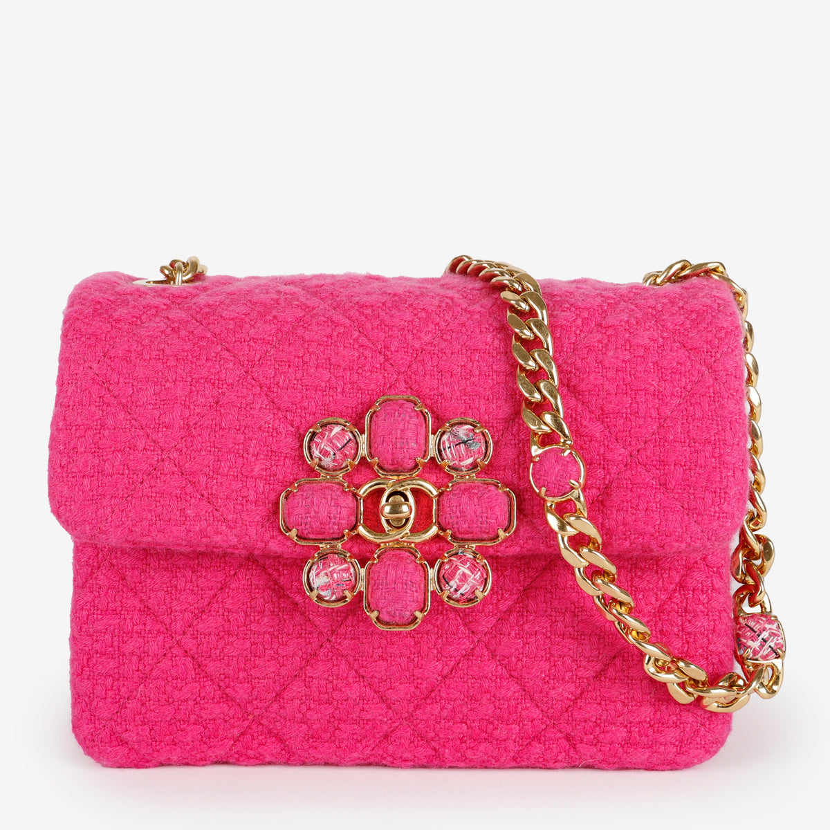 Mini Bijoux Flap, Magenta Quilted Tweed
