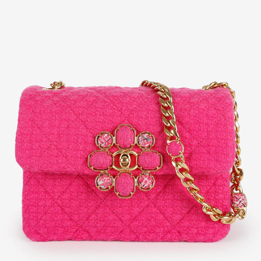 Mini Bijoux Flap, Magenta Quilted Tweed