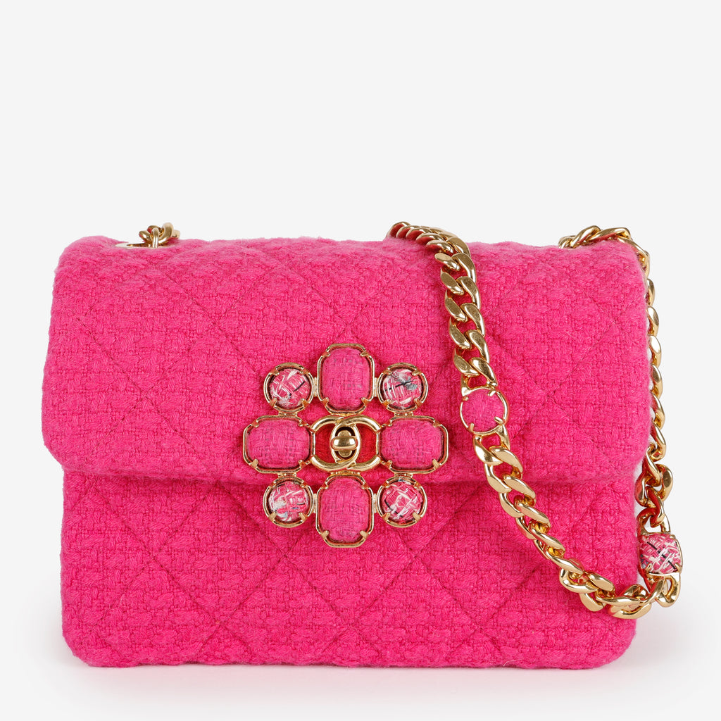 Mini Bijoux Flap, Magenta Quilted Tweed