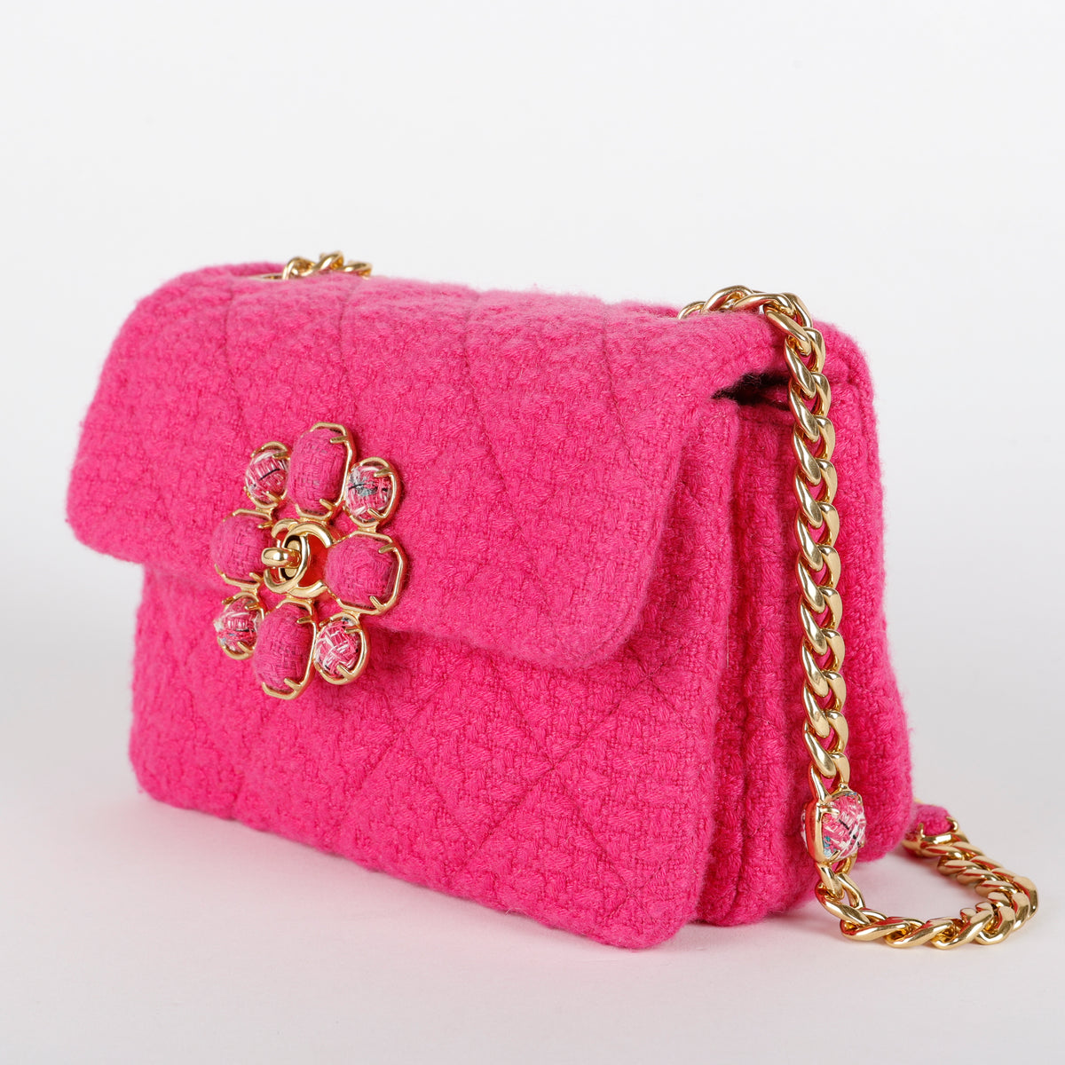 Mini Bijoux Flap, Magenta Quilted Tweed
