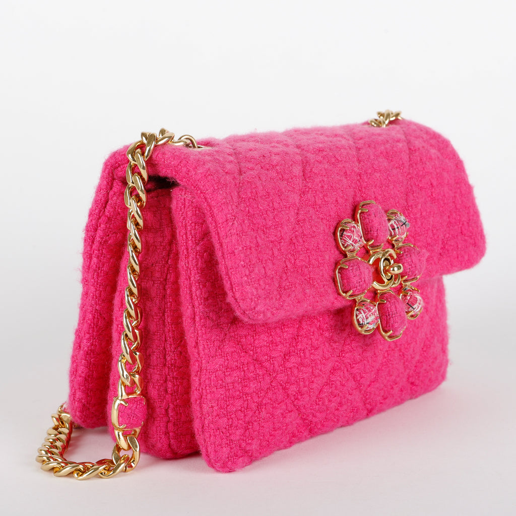 Mini Bijoux Flap, Magenta Quilted Tweed