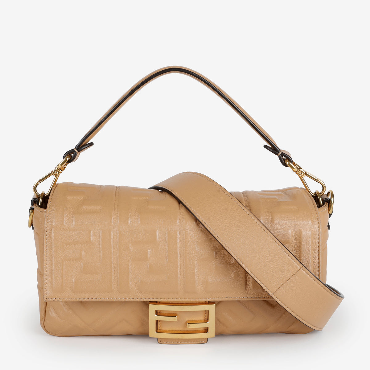 Medium FF Nappa Lambskin Baguette, Camel
