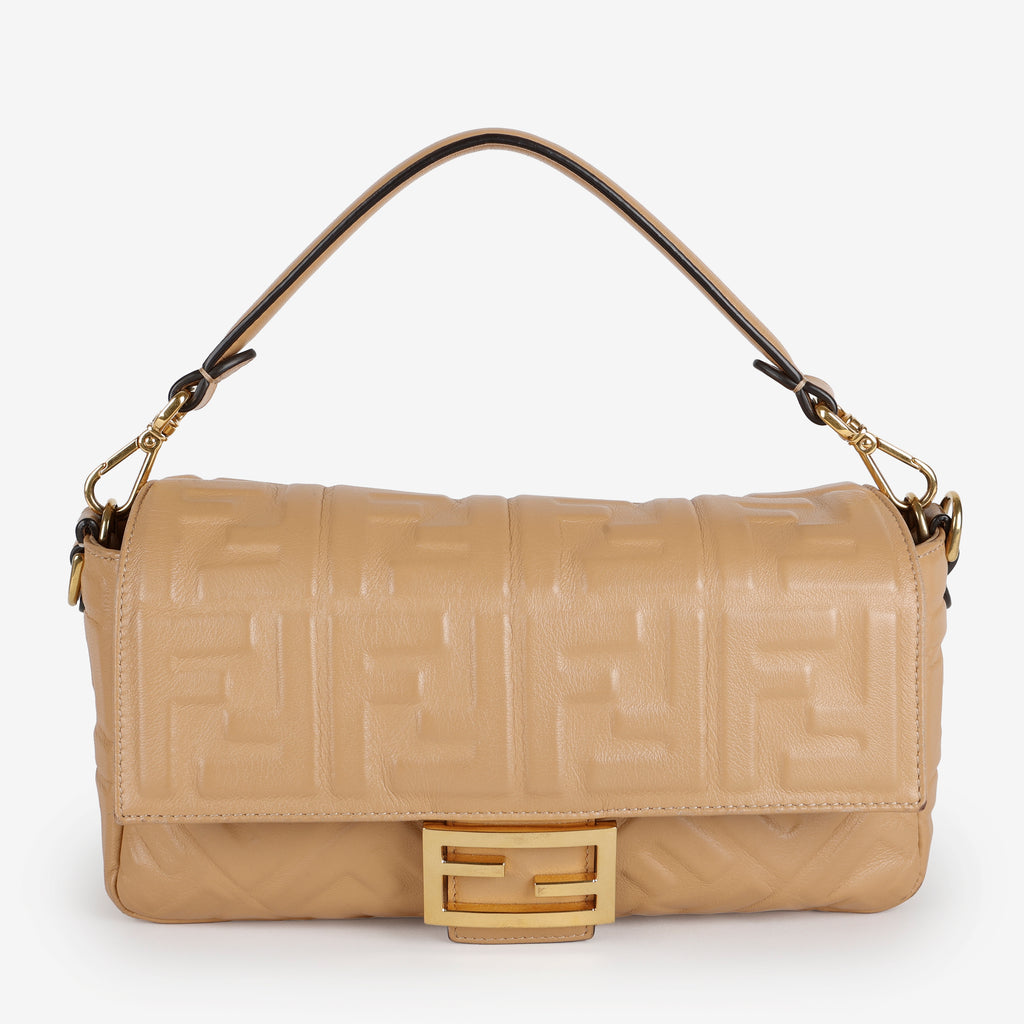 Medium FF Nappa Lambskin Baguette, Camel