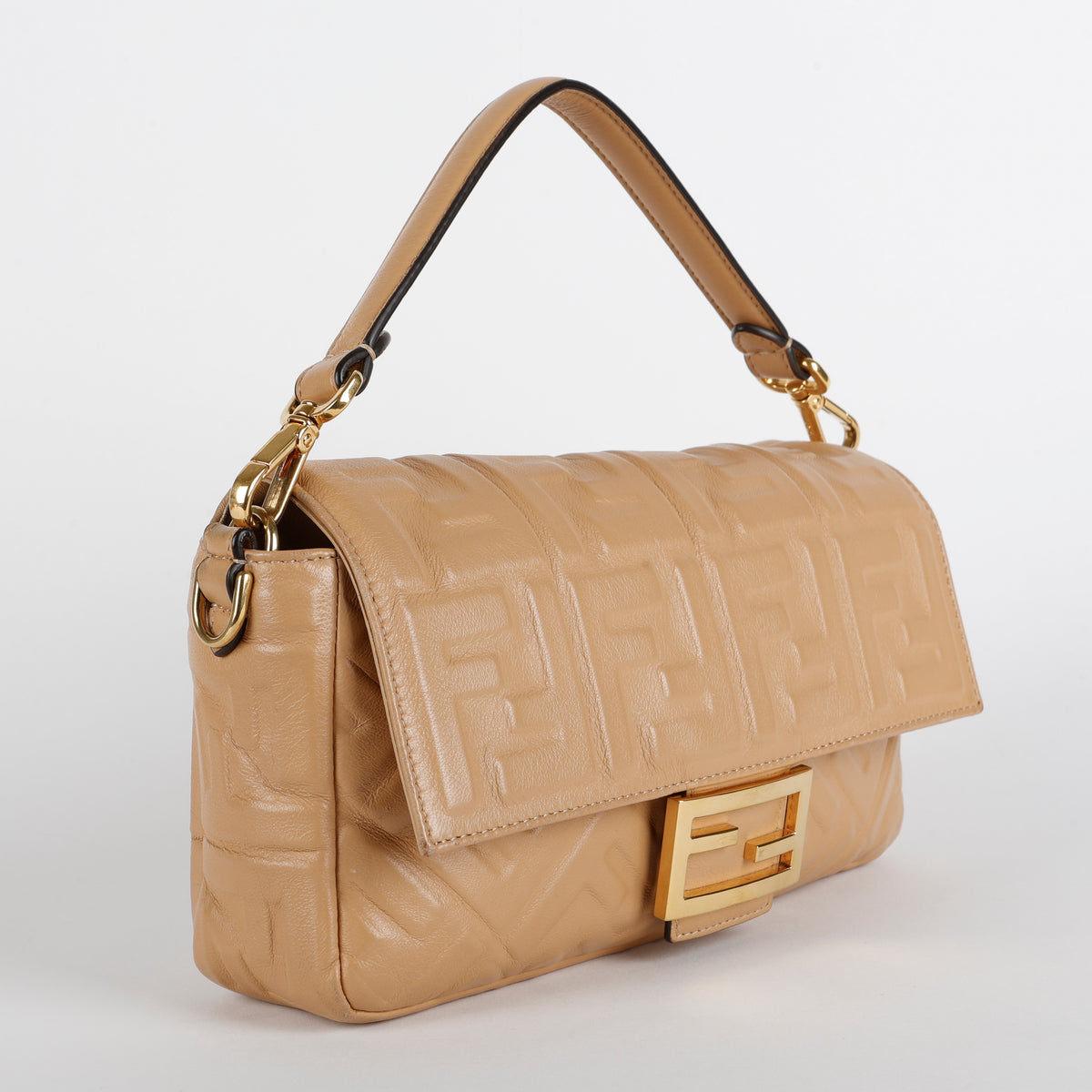 Medium FF Nappa Lambskin Baguette, Camel