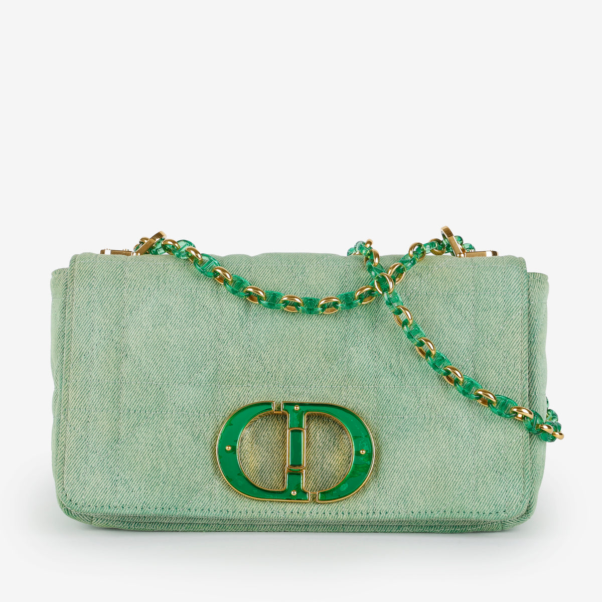 Medium Caro, Green Cannage Denim