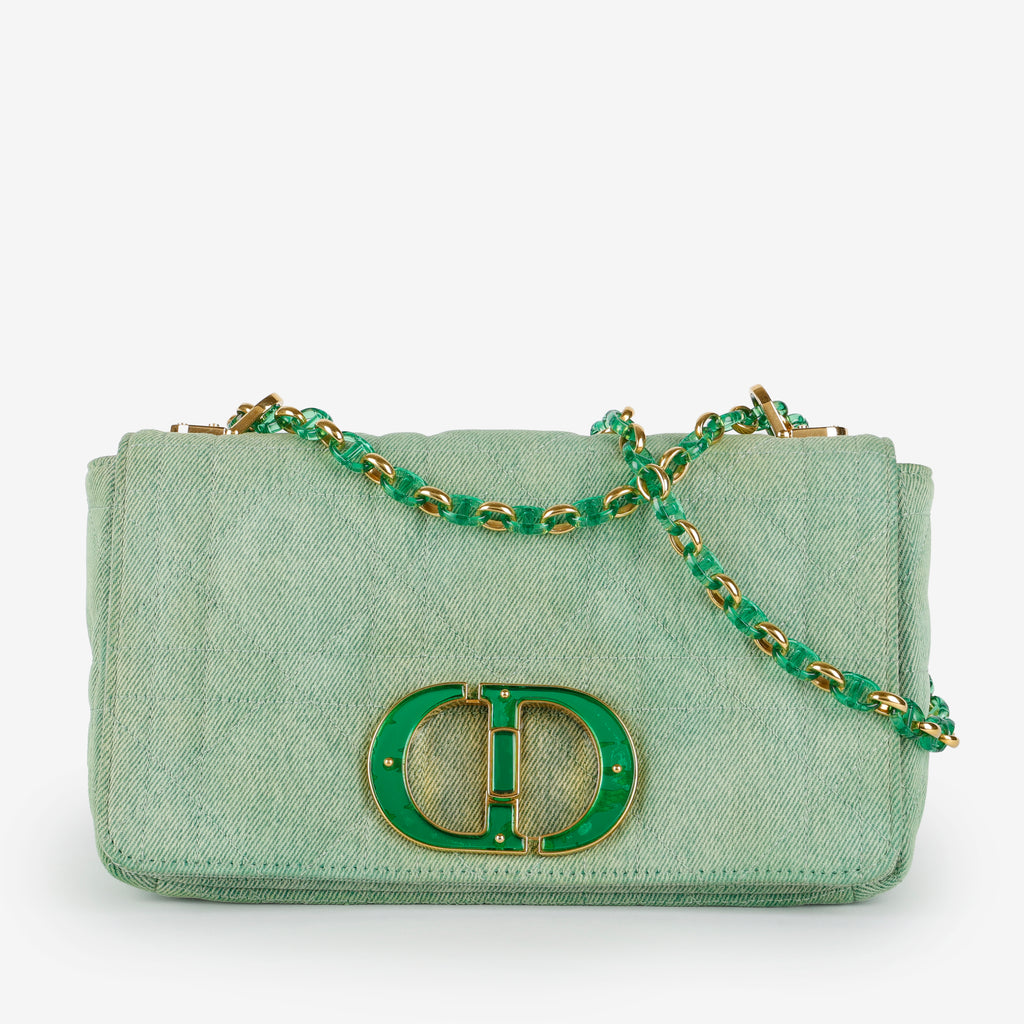 Medium Caro, Green Cannage Denim
