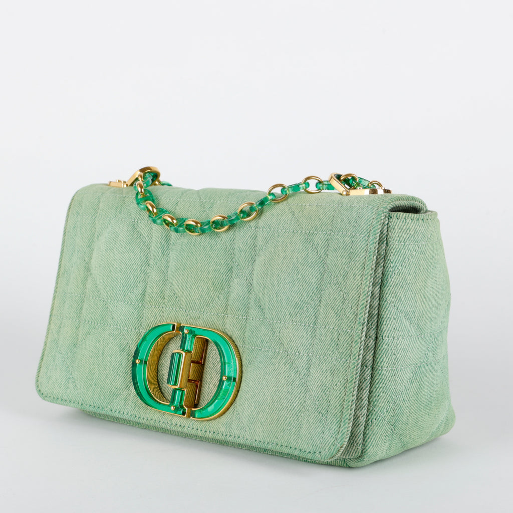 Medium Caro, Green Cannage Denim