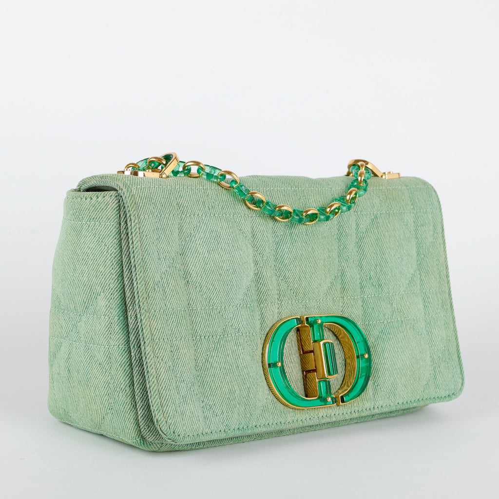Medium Caro, Green Cannage Denim