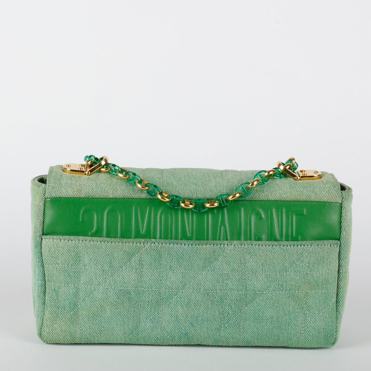 Medium Caro, Green Cannage Denim