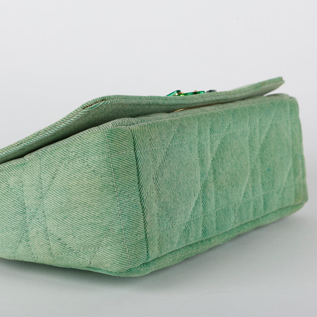 Medium Caro, Green Cannage Denim
