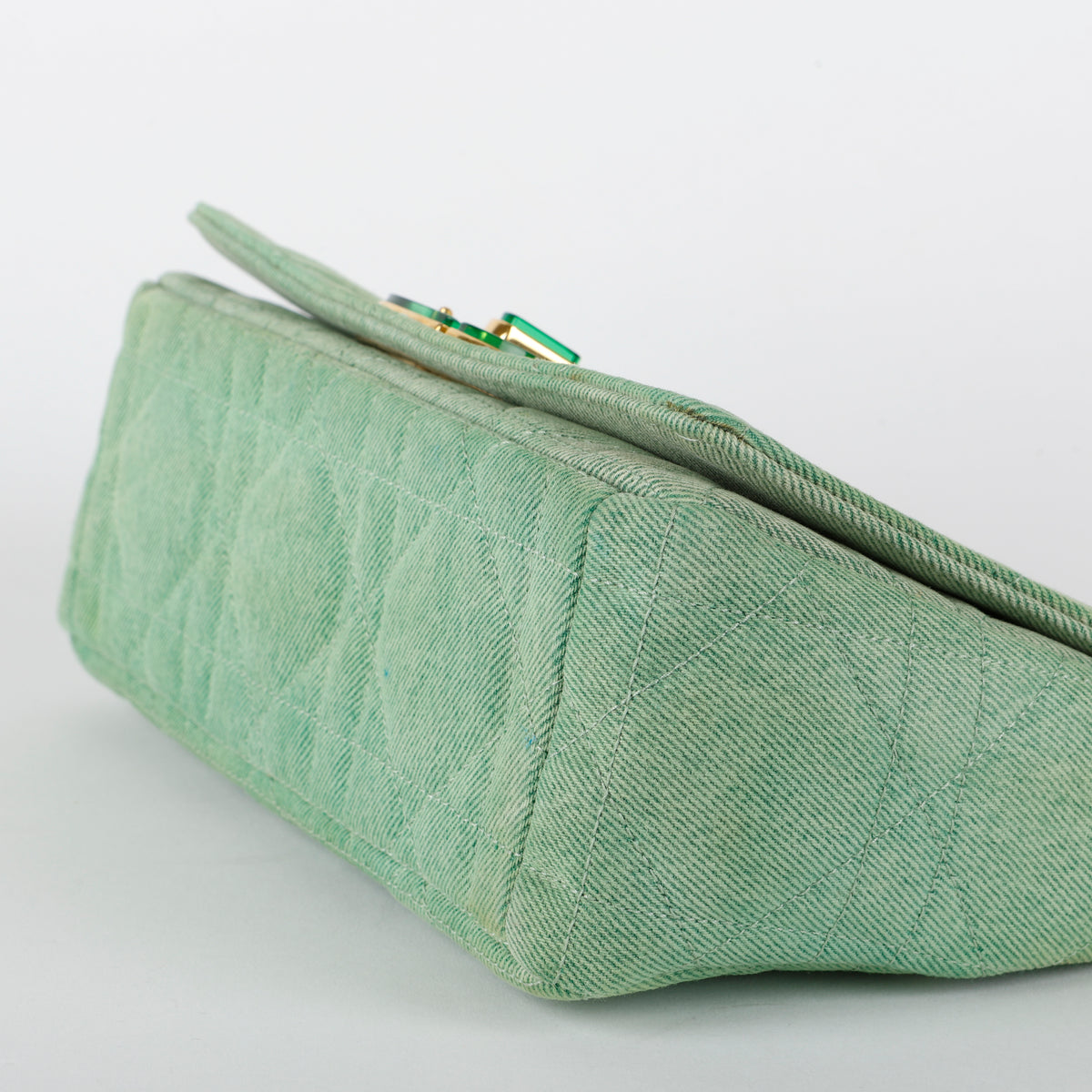 Medium Caro, Green Cannage Denim