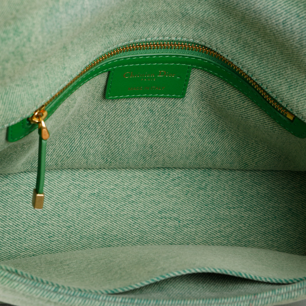 Medium Caro, Green Cannage Denim