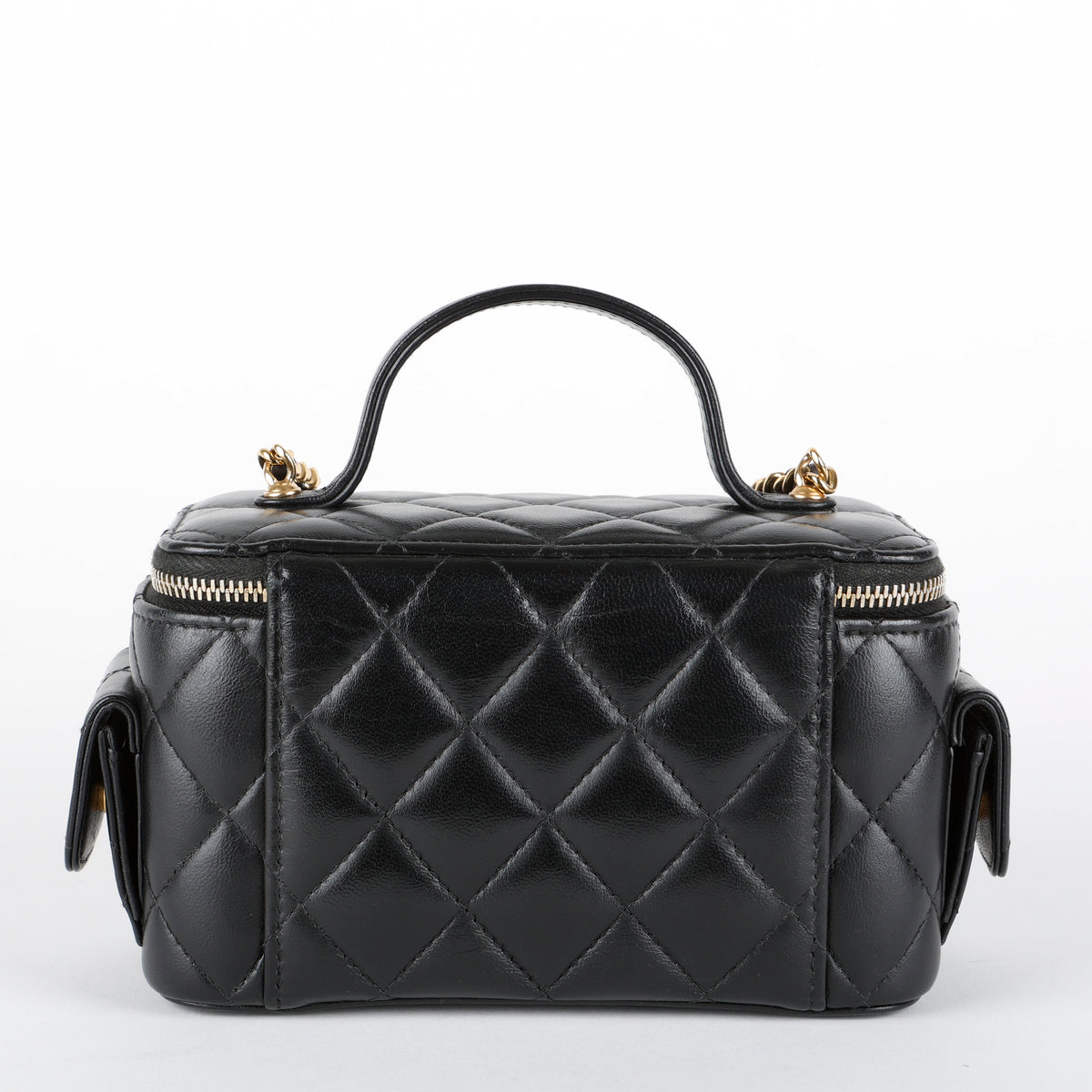 Top Handle Pocket Vanity Case, Black Lambskin