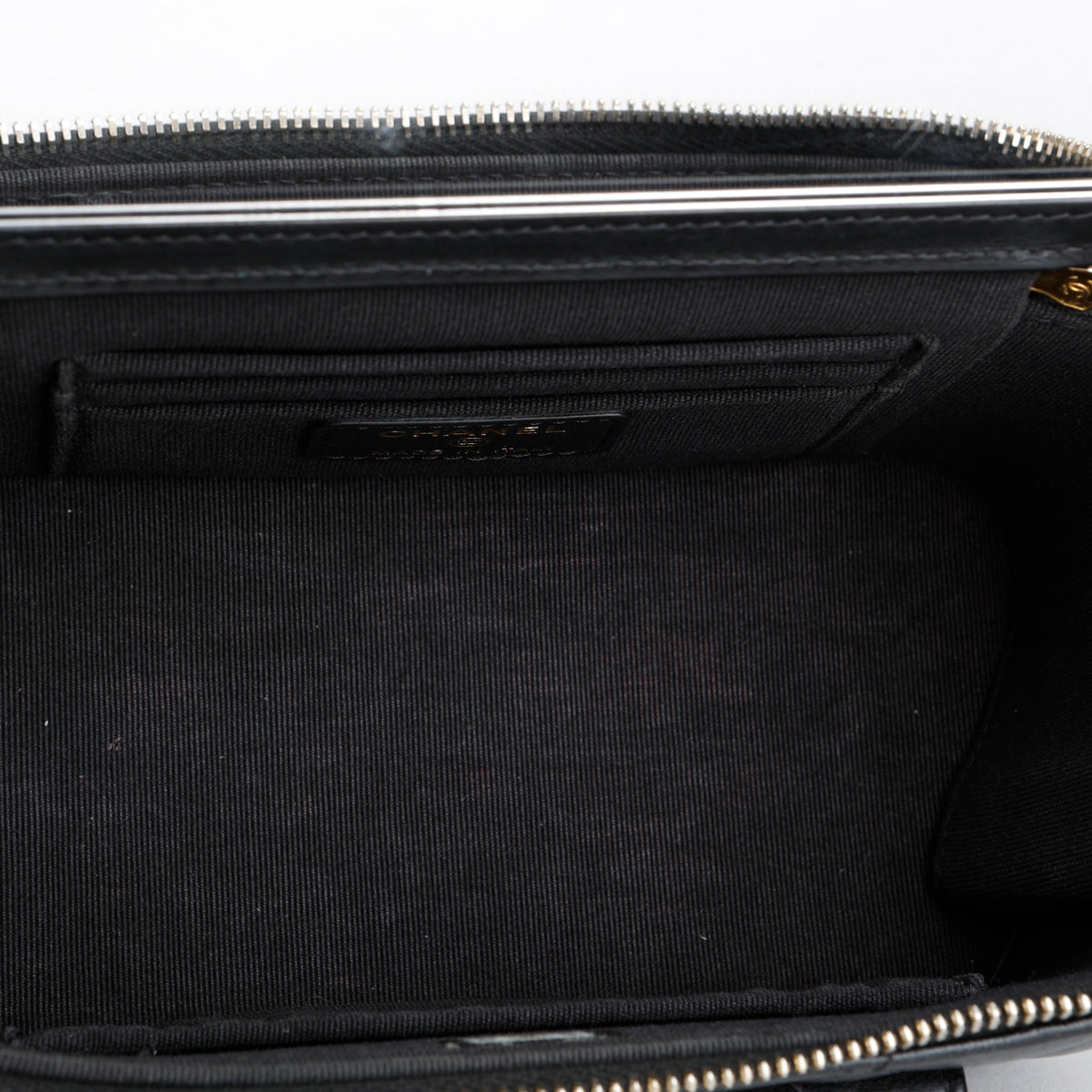 Top Handle Pocket Vanity Case, Black Lambskin