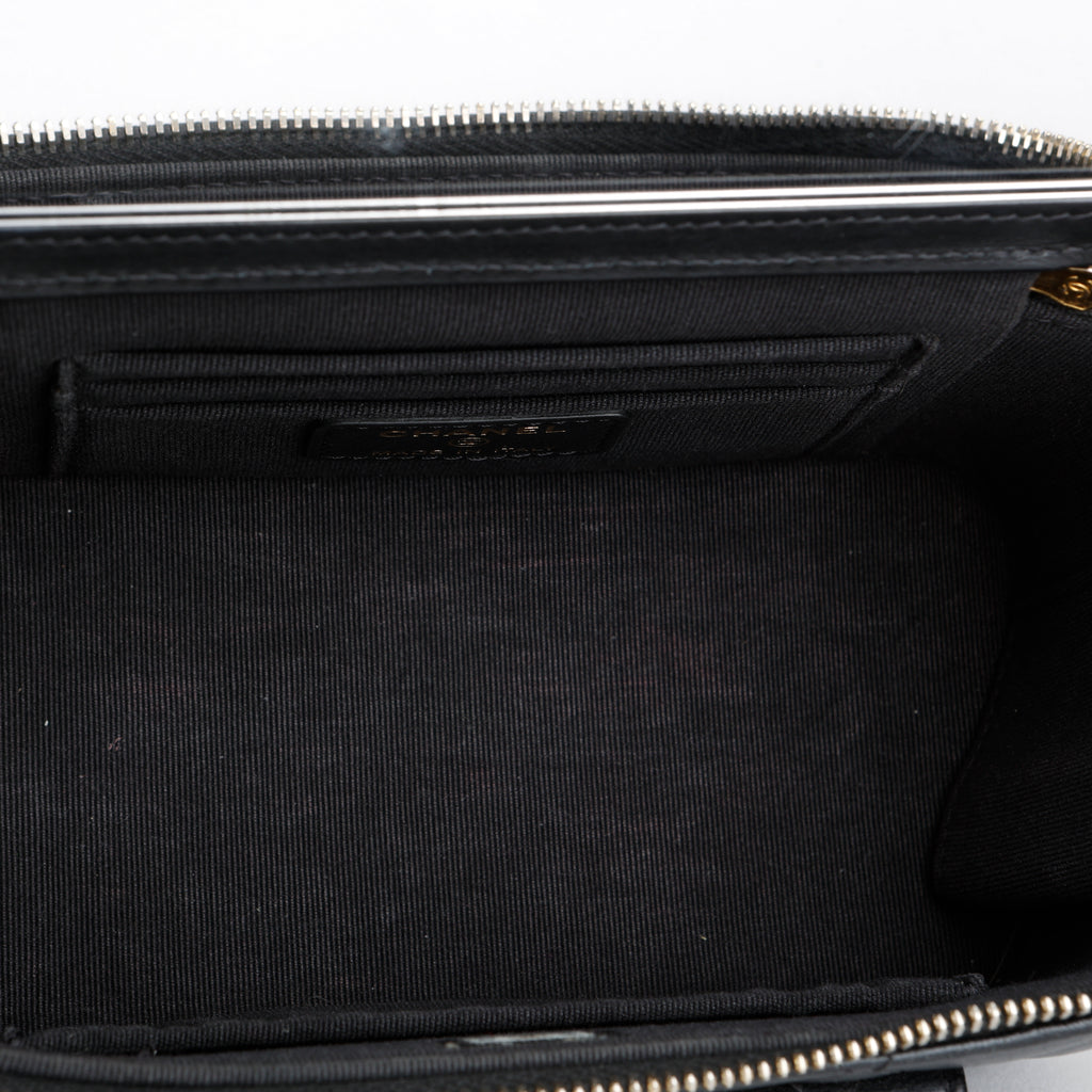 Top Handle Pocket Vanity Case, Black Lambskin