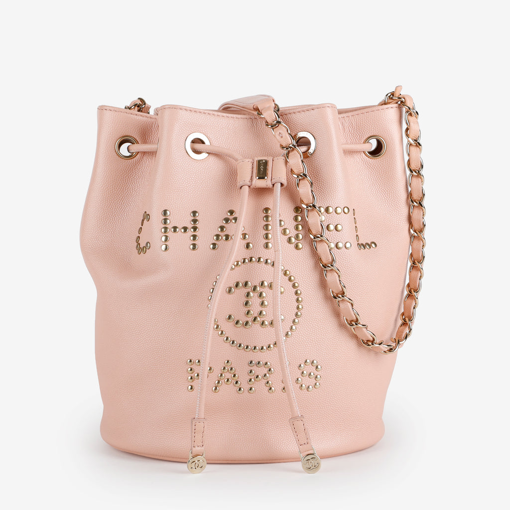 Deauville Drawstring Bucket Bag, Light Pink Caviar