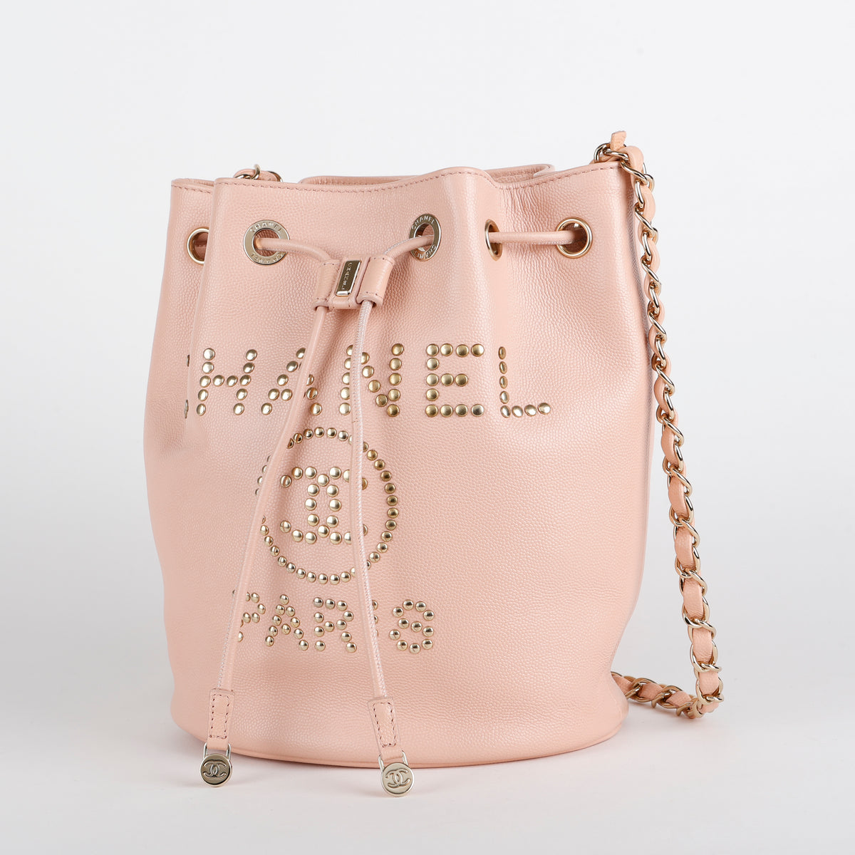 Deauville Drawstring Bucket Bag, Light Pink Caviar
