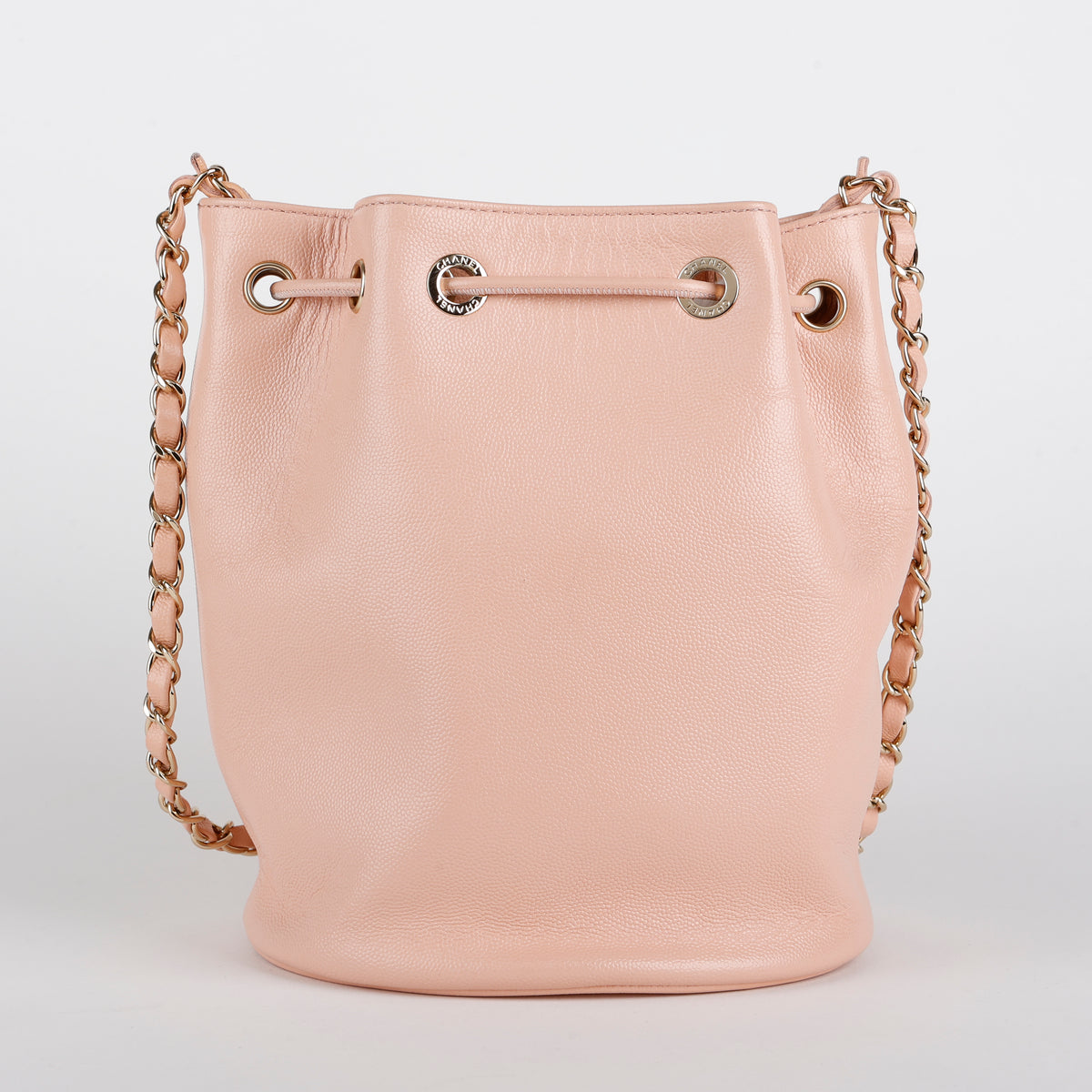 Deauville Drawstring Bucket Bag, Light Pink Caviar