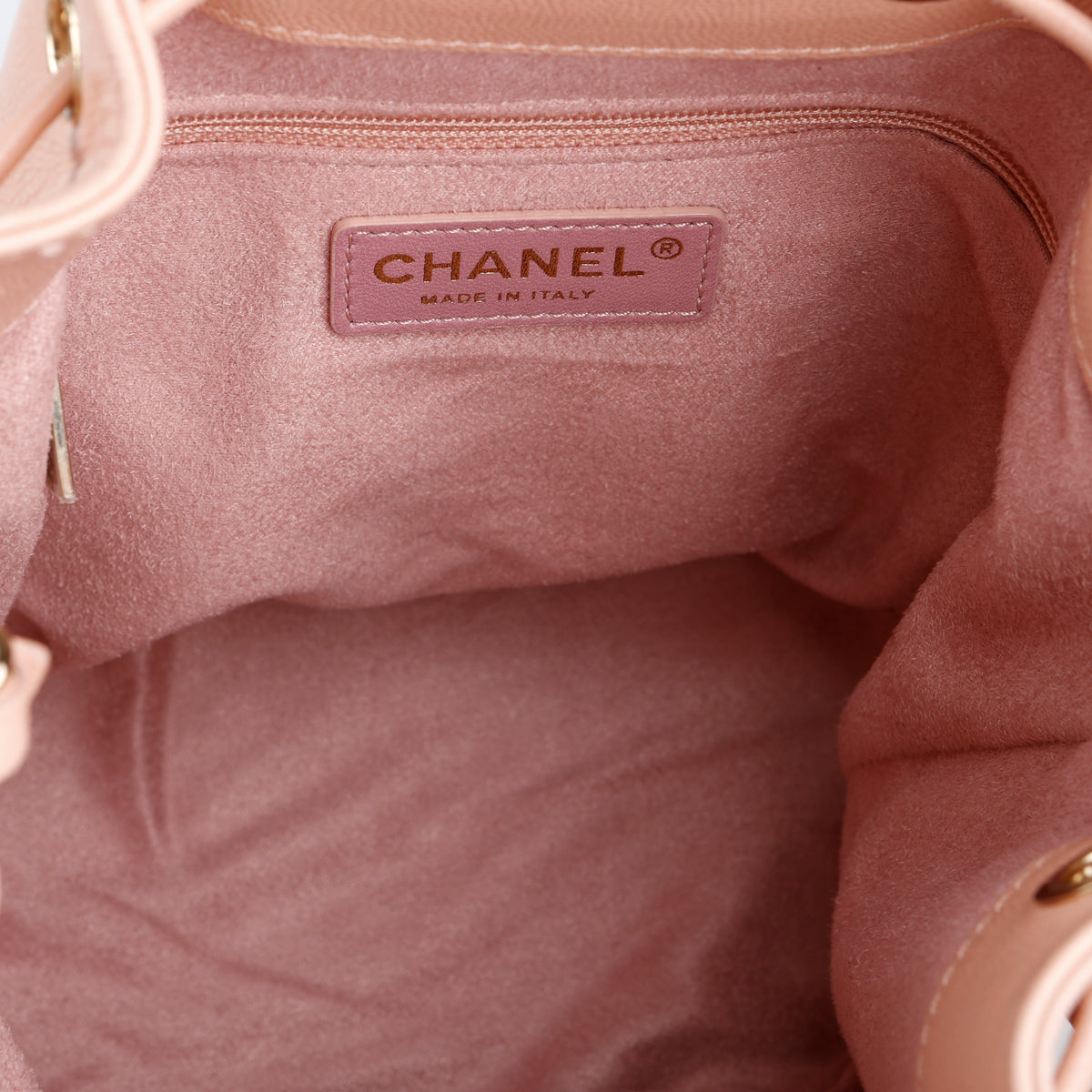 Deauville Drawstring Bucket Bag, Light Pink Caviar