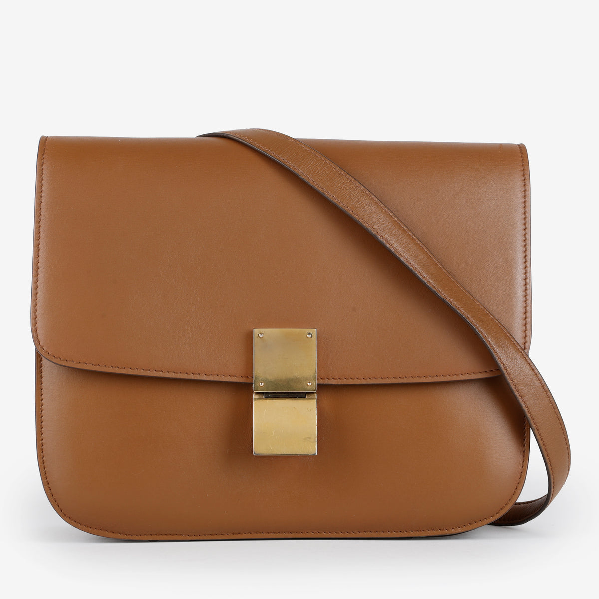 Medium Box Bag, Brown Grained Calfskin