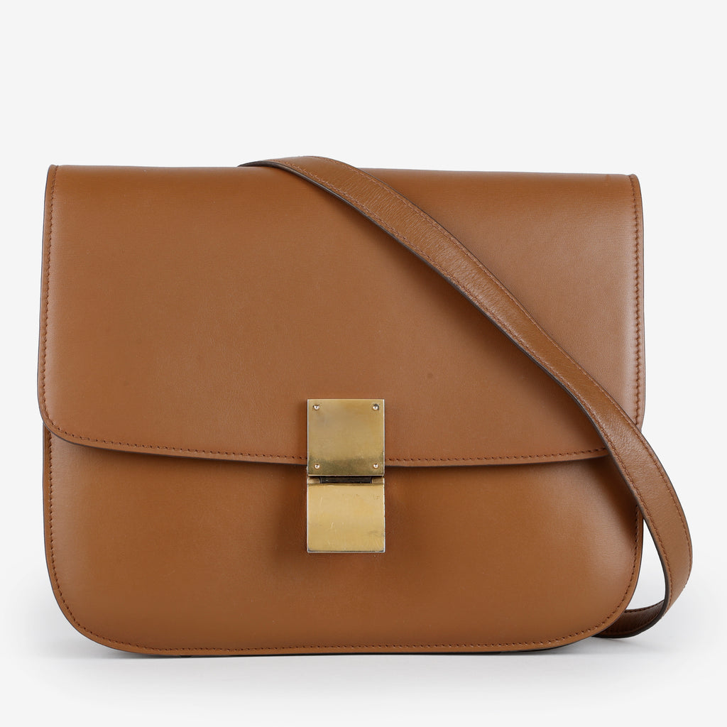 Medium Box Bag, Brown Grained Calfskin