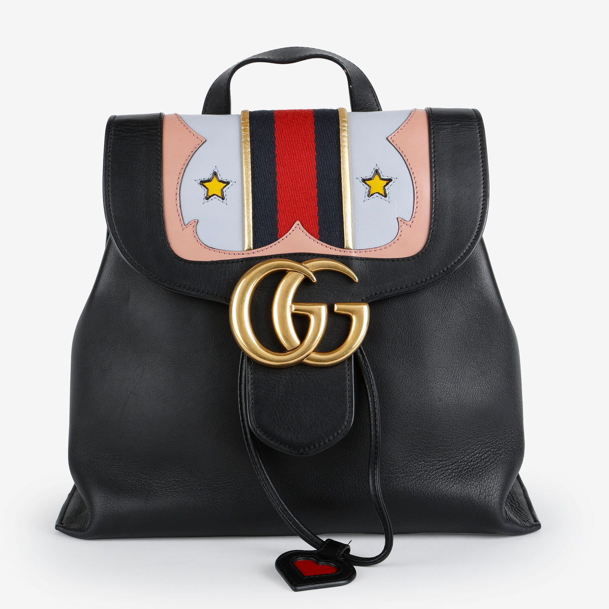 GG Marmont Web Chain Backpack, Black Calfskin