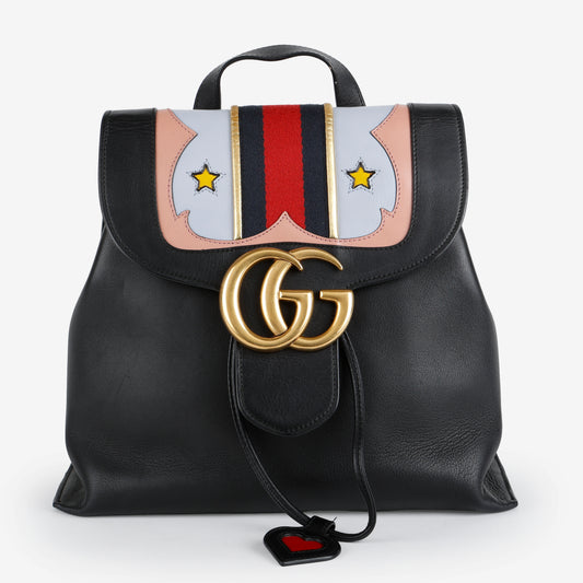 GG Marmont Web Chain Backpack, Black Calfskin