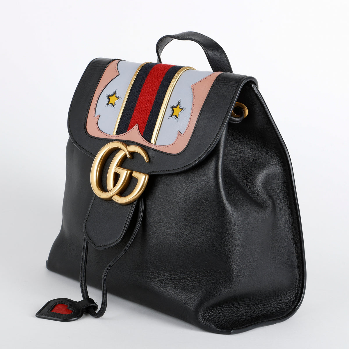 GG Marmont Web Chain Backpack, Black Calfskin