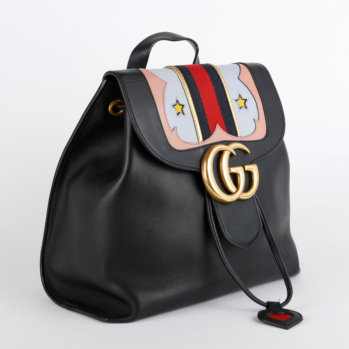 GG Marmont Web Chain Backpack, Black Calfskin