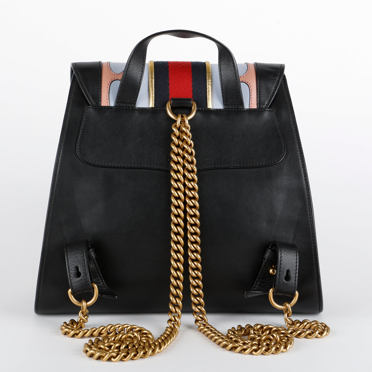 GG Marmont Web Chain Backpack, Black Calfskin
