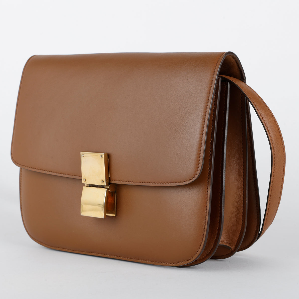 Medium Box Bag, Brown Grained Calfskin