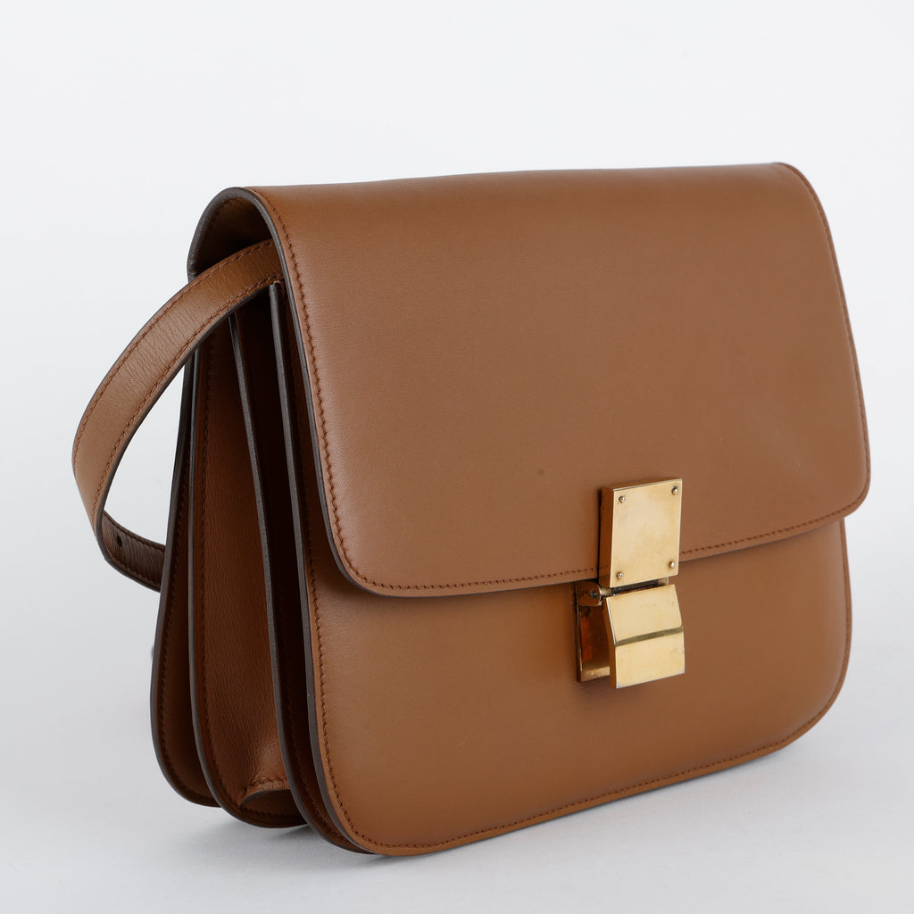 Medium Box Bag, Brown Grained Calfskin