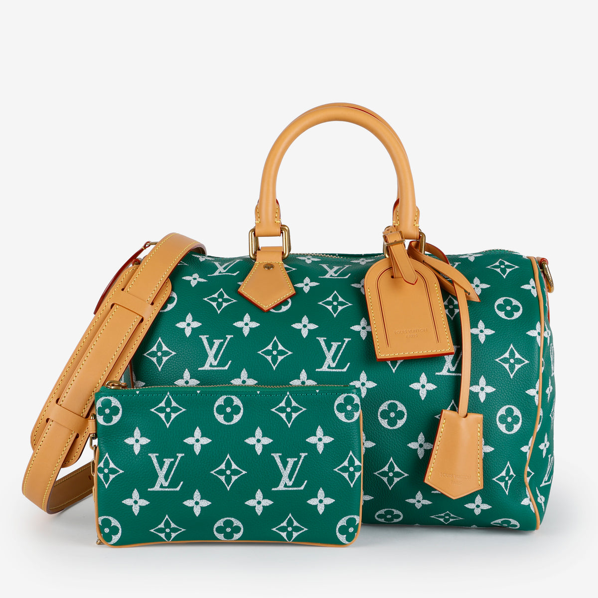 P9 Speedy 30 Bandouliere, Green Monogram