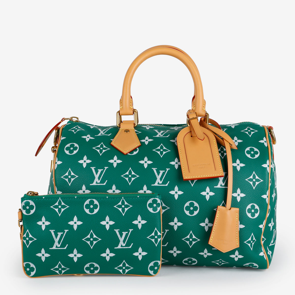 P9 Speedy 30 Bandouliere, Green Monogram