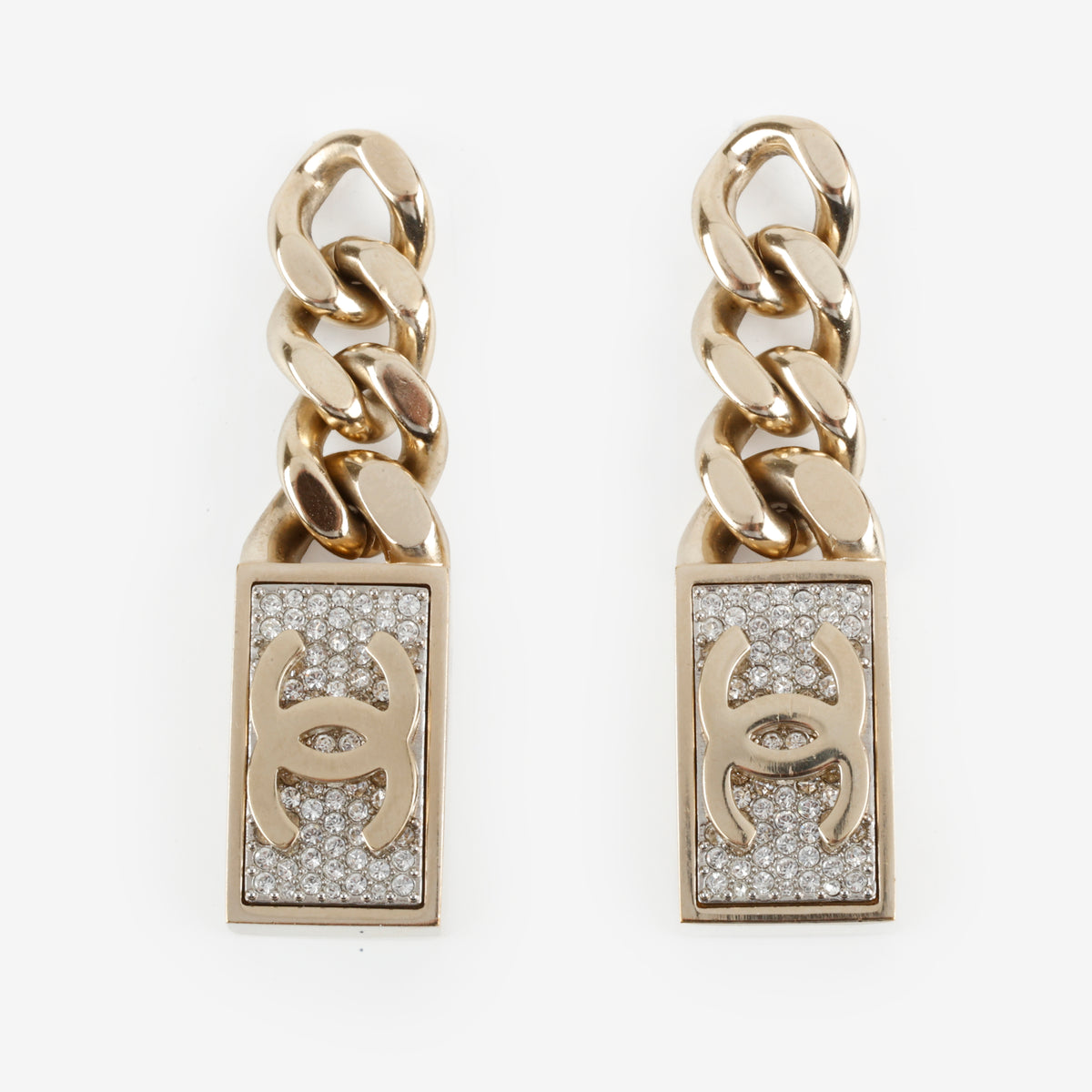 CC Dog Tag Charm Drop Earrings