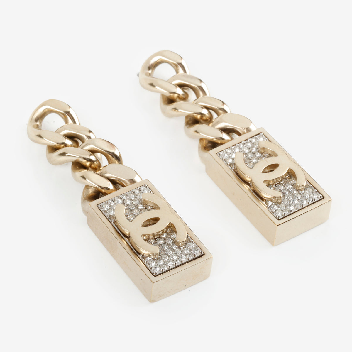 CC Dog Tag Charm Drop Earrings