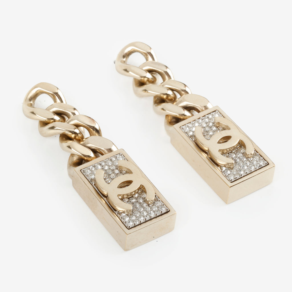 CC Dog Tag Charm Drop Earrings