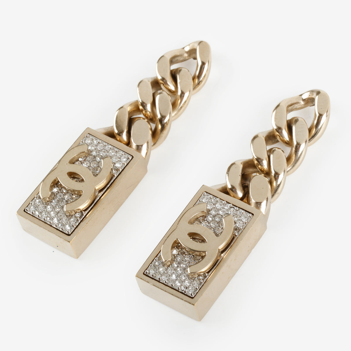 CC Dog Tag Charm Drop Earrings