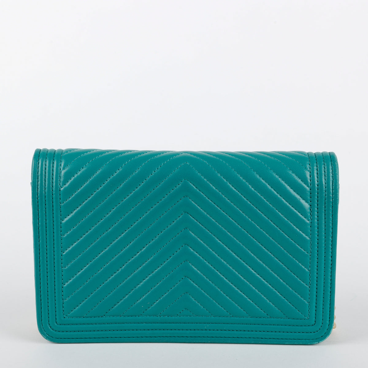 Boy Wallet on Chain, Teal Chevron Lambskin