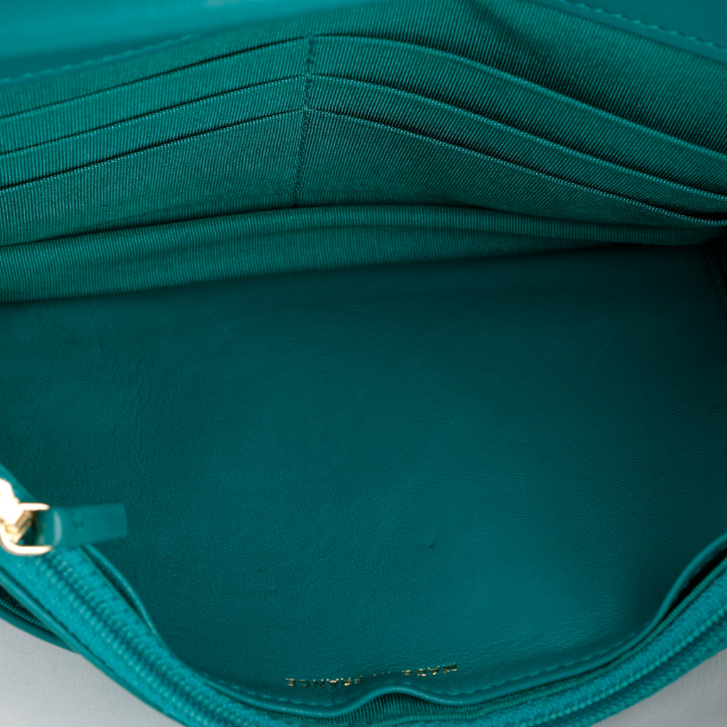 Boy Wallet on Chain, Teal Chevron Lambskin