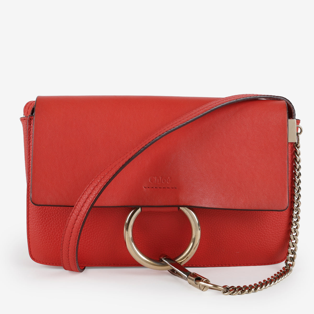 Faye Wallet on Chain, Red Calfskin
