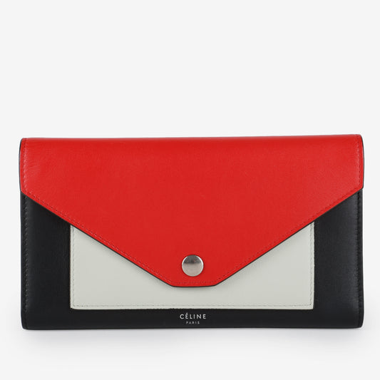 Tricolor Envelope Wallet, Red/Black/Mint